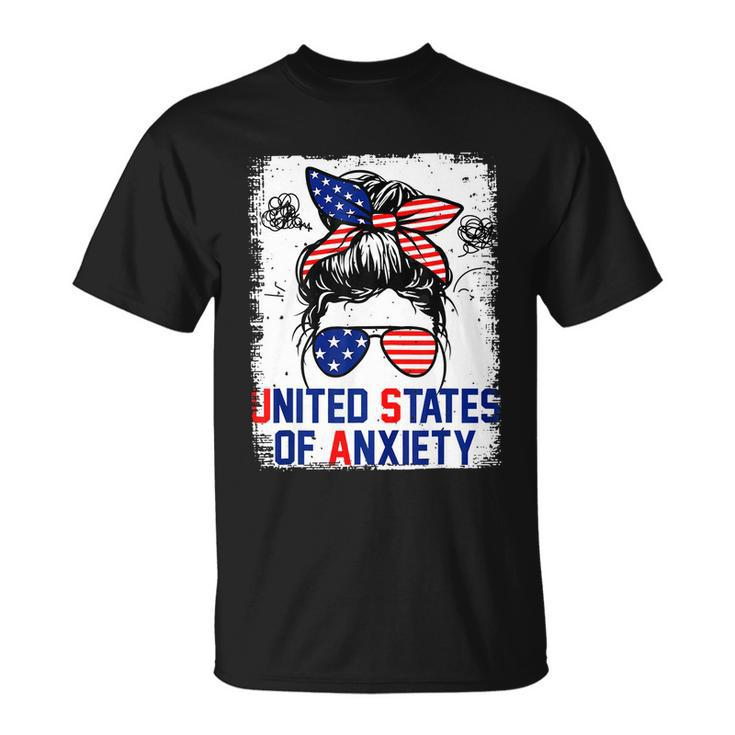 Bleached Messy Bun Funny Patriotic United States Anxiety Unisex T-Shirt