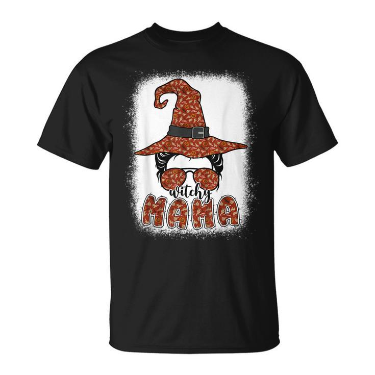 Bleached Witchy Mama Halloween Messy Bun Witch Mom Spooky  Unisex T-Shirt