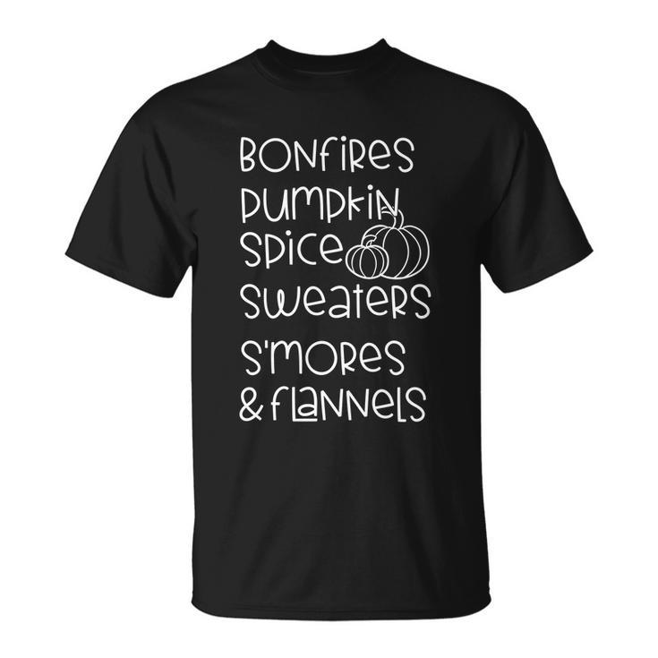 Bonfires Dumdkin Spice Pumpkin Sweaters Smores Flannels Unisex T-Shirt