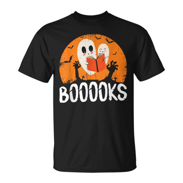 Boooks Funny Halloween Ghost Bookworm Spooky Season Reading  Unisex T-Shirt