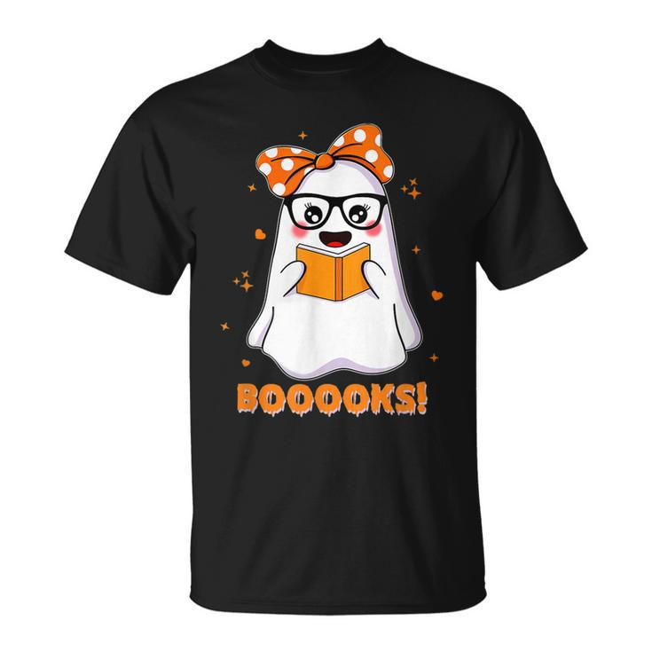 Booooks Cute Ghost Reading Library Books Halloween T-shirt