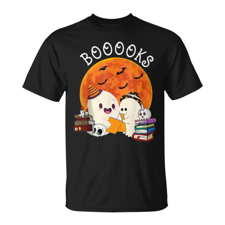 Booooks Ghost Boo Read Book Library Moon Halloween Boy Girl T-shirt