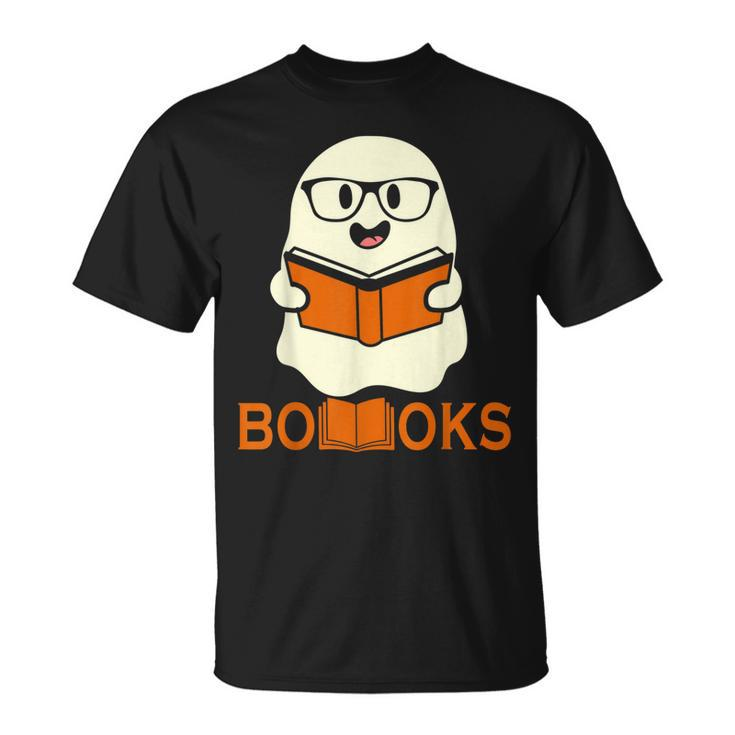 Booooks Ghost Boo Read Books Library Teacher Halloween Cute V3 T-shirt