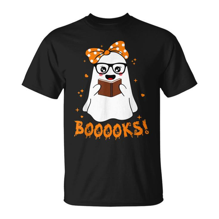Booooks Ghost Boo Read Books Lover Library Halloween T-shirt