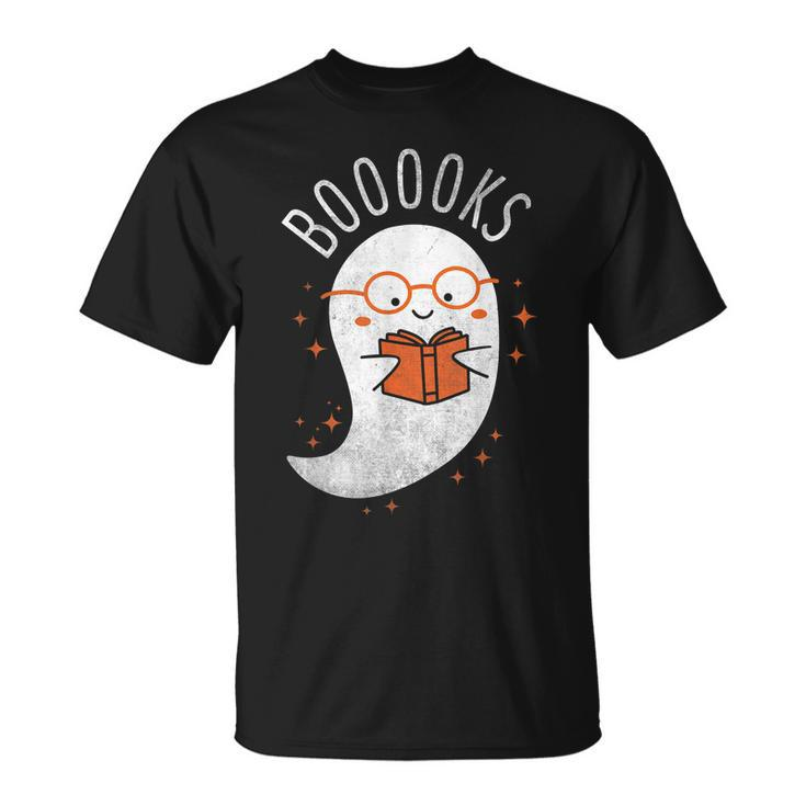 Booooks Ghost Funny Halloween Teacher Book Library Reading V3 Men Women T-shirt Graphic Print Casual Unisex Tee