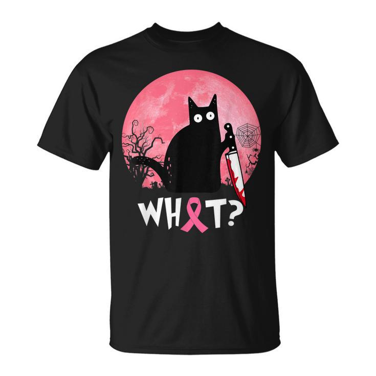 Breast Cancer Black Cat What Halloween Cat With Knife  Unisex T-Shirt