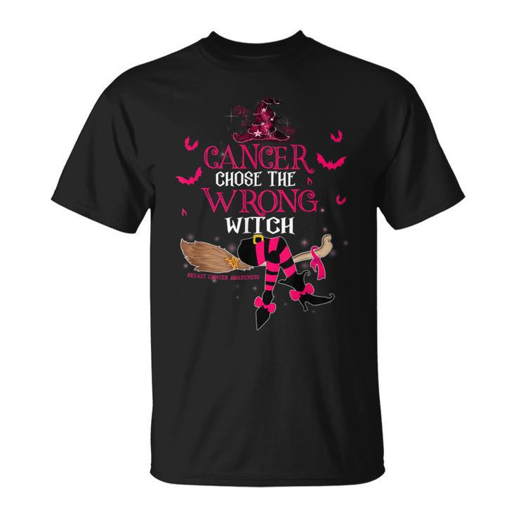 Breast Cancer Chose The Wrong Witch Breast Cancer Halloween  Unisex T-Shirt