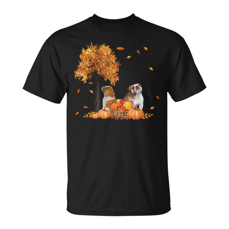 Bulldog Autumn Leaf Fall Dog Lover Thanksgiving Halloween Unisex T-Shirt