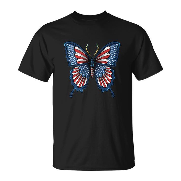 Butterfly American Flag Usa Unisex T-Shirt