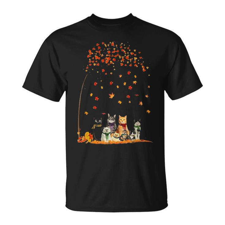 Cats Fall Autumn Leaf Tree Cat Lovers T-shirt