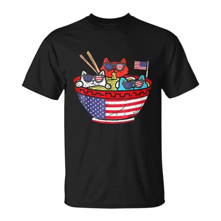 Cats Ramen Anime American Flag Usa Funny 4Th Of July Fourth Unisex T-Shirt