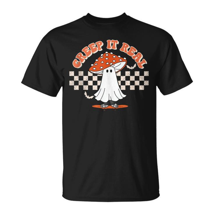 Checkered Mushroom Ghost Creep It Real Halloween T-shirt