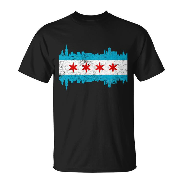 Chicago City Skyline Flag Vintage Unisex T-Shirt