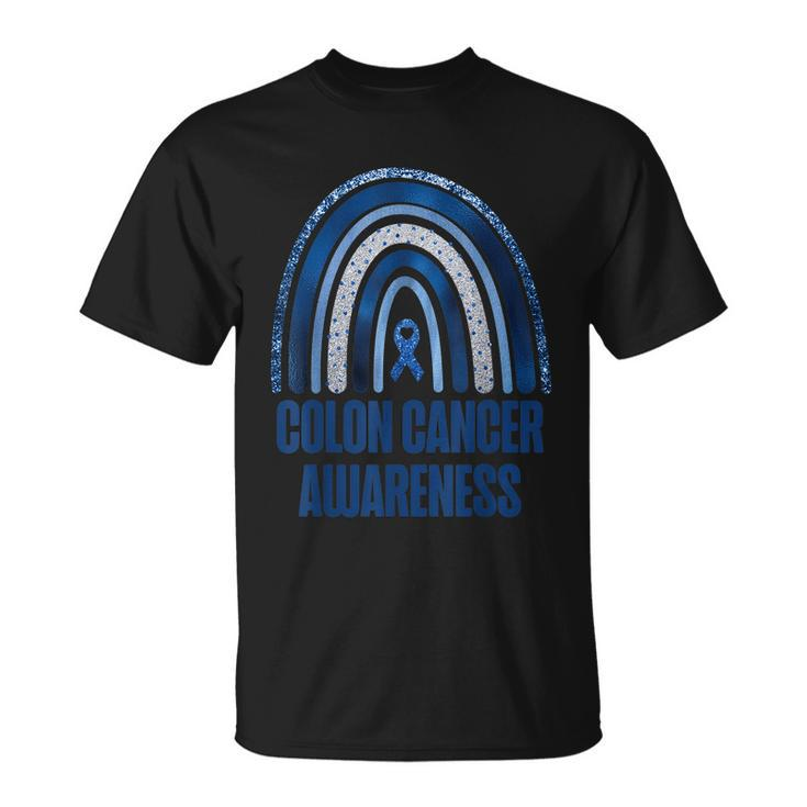 Colon Cancer Awareness Blue Ribbon And Rainbow New Awareness T-shirt