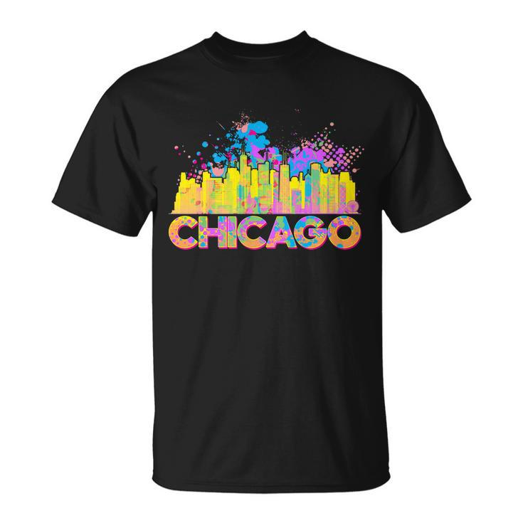 Colorful Chicago Skyline Paint Unisex T-Shirt