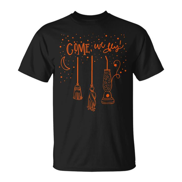 Come We Fly Basic Witch Broom Happy Halloween  Unisex T-Shirt