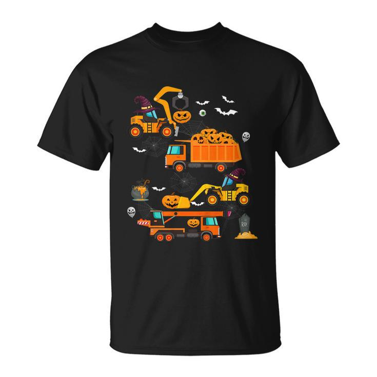 Construction Vehicle Halloween Crane Truck Pumpkin Boys T-Shirt