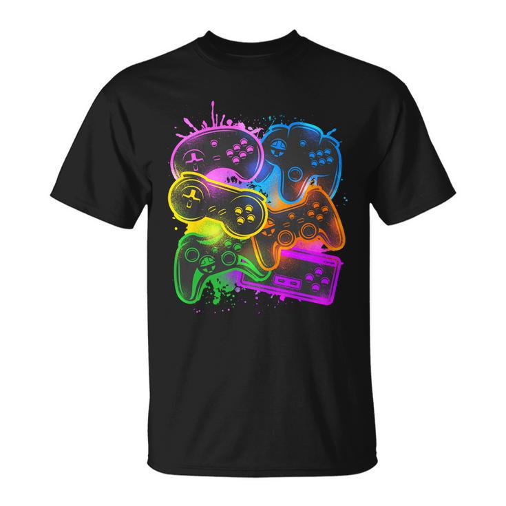 Cool Retro Neon Graffiti Video Game Controllers Unisex T-Shirt