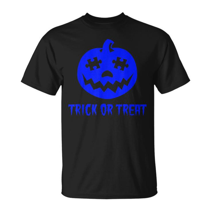 Cool Trick Or Treat Blue Autism Awareness Pumpkin Halloween  Unisex T-Shirt