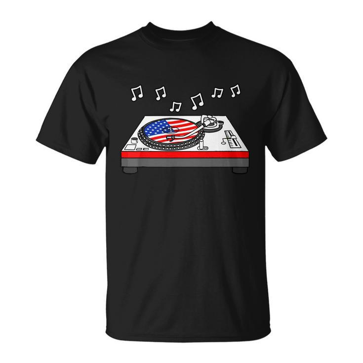 Cool Vinyl Record Us Flag 4Th Of July For Men Women Vinyl Turntable Unisex T-Shirt