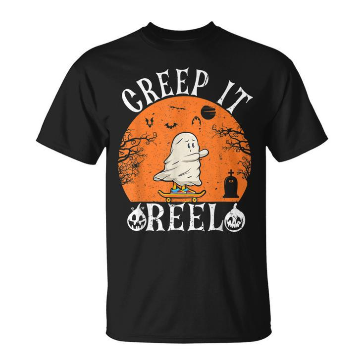 Creep It Real Ghost Skateboarding Halloween Fall Season T-shirt