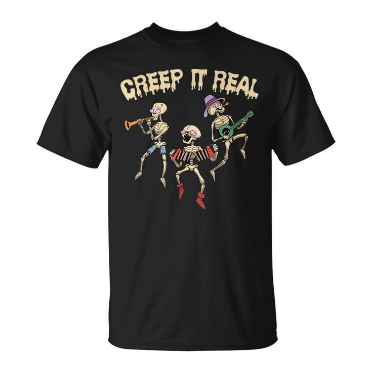 Creep It Real Skeleton Playing Music Halloween T-shirt