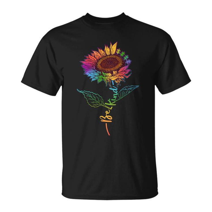 Cute Colorful Be Kind Rainbow Sunflower Puzzle Pieces Unisex T-Shirt