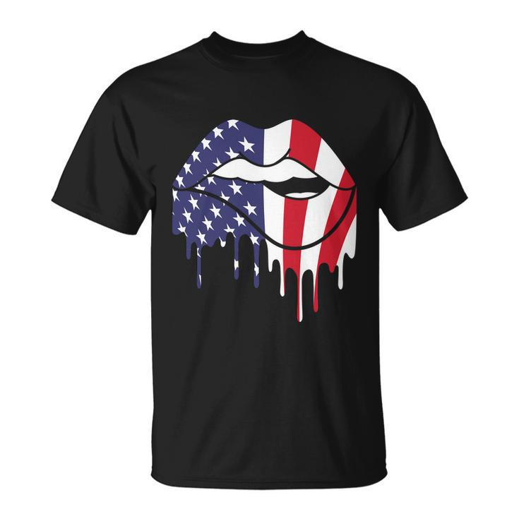 Cute Dripping Lips 4Th Of July Usa Flag Graphic Plus Size Unisex T-Shirt