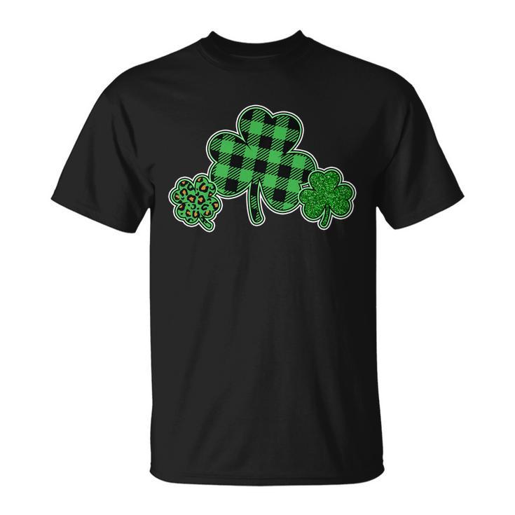 Cute St Patricks Day Plaid Leopard Print Shamrocks Clovers Unisex T-Shirt