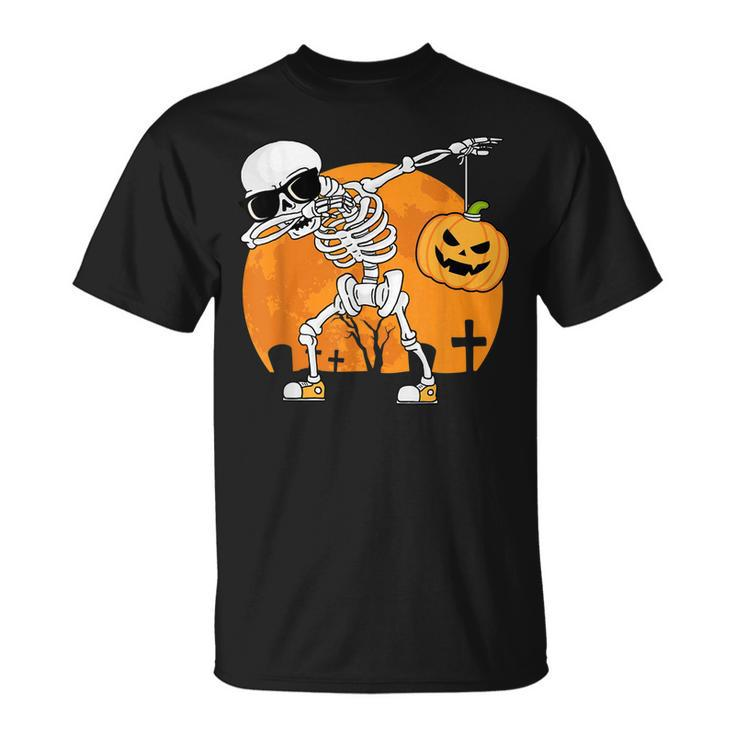 Dabbing Skeleton Funny Halloween Pumpkin Skeleton  Unisex T-Shirt