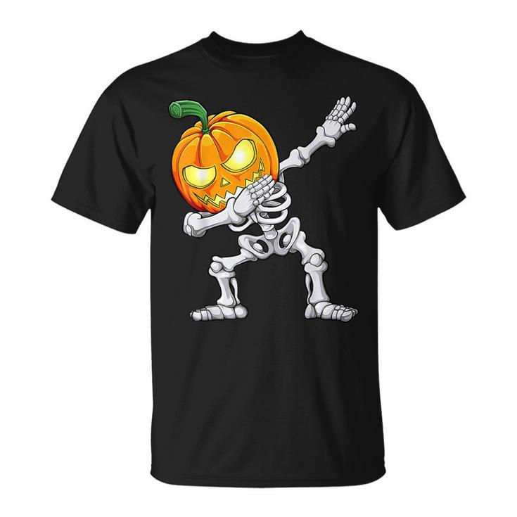Dabbing Skeleton Scary Pumpkin Jack O Lantern Halloween Boys T-shirt