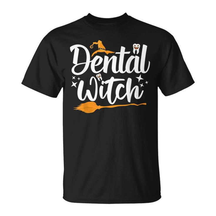 Dental Witch Hats Halloween Broom Stick Ghost Dentist  Unisex T-Shirt