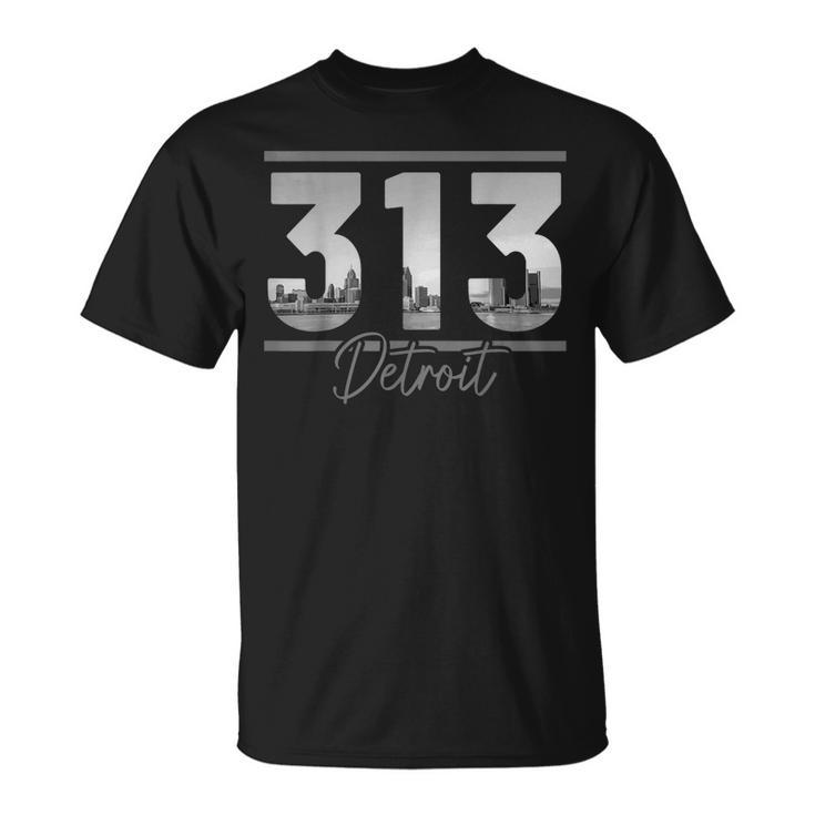 Detroit 313 Area Code Skyline Michigan Vintage T-shirt