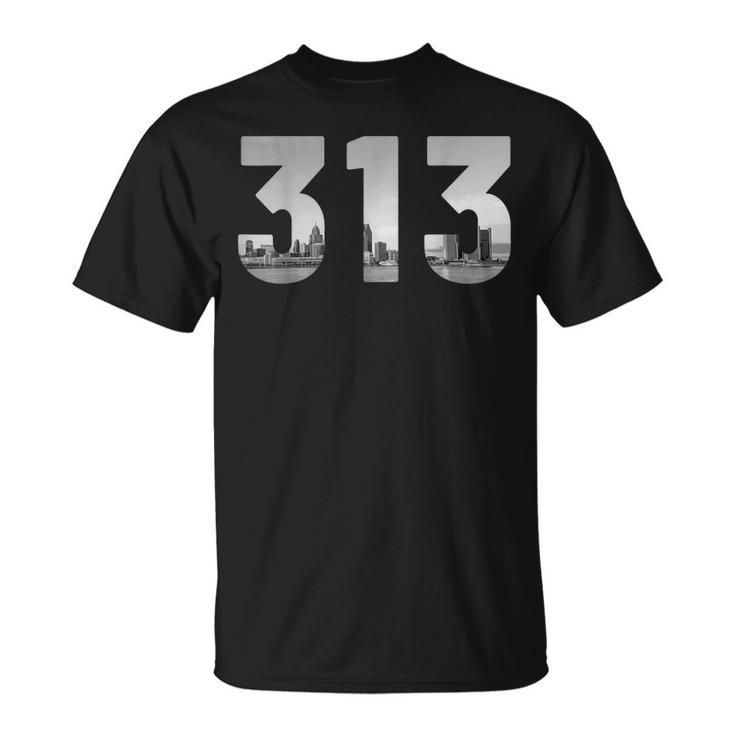 Detroit 313 Area Code Skyline Michigan Vintage V2 T-shirt