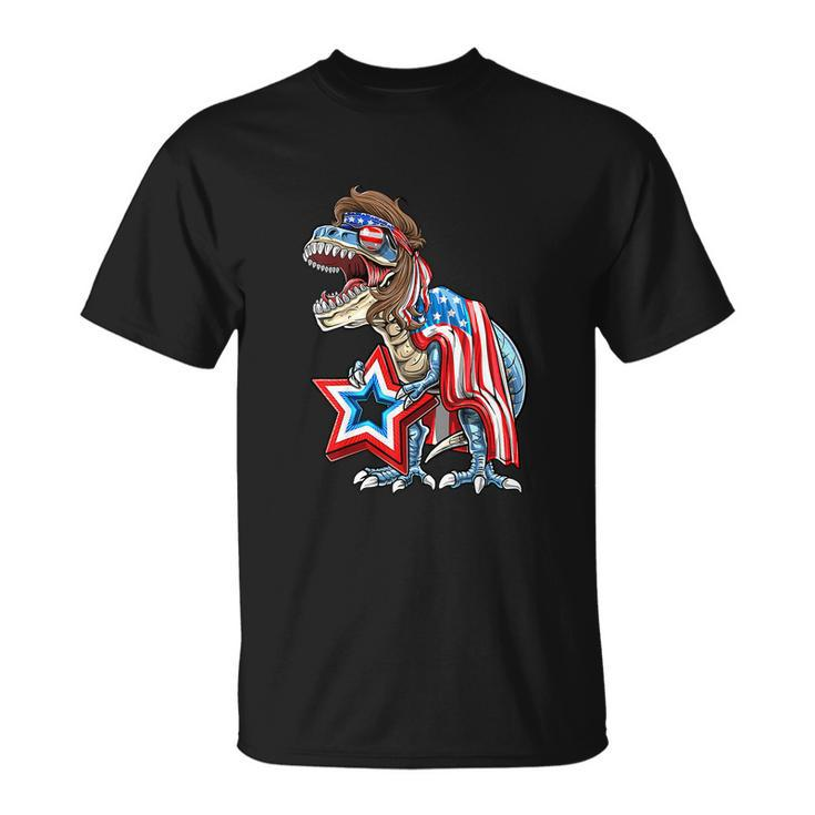 Dinosaur Trex Mullet Funny 4Th Of July Usa American Flag Unisex T-Shirt
