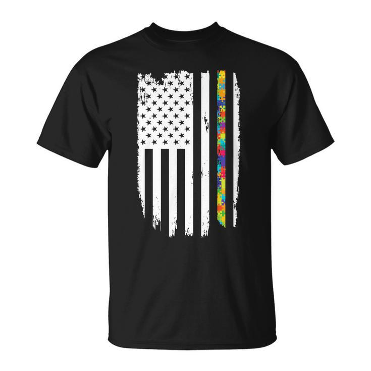 Distress Thin Puzzle Line Autism Awareness Tribute Flag Tshirt Unisex T-Shirt