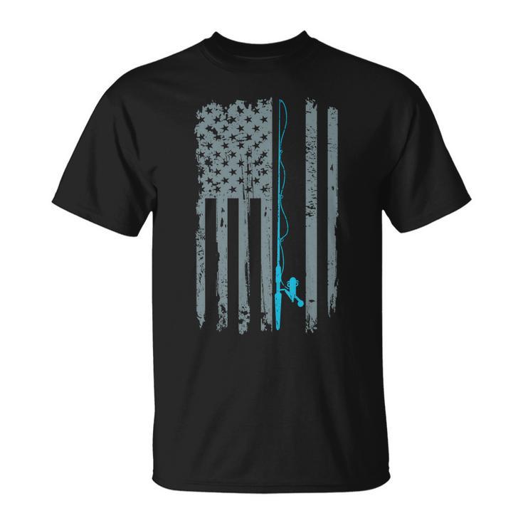 Distressed American Flag Fishing Pole Unisex T-Shirt