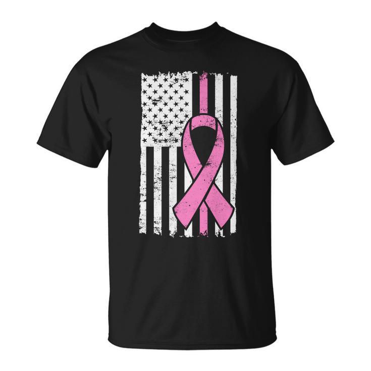 Distressed Breast Cancer Ribbon Flag Tshirt Unisex T-Shirt