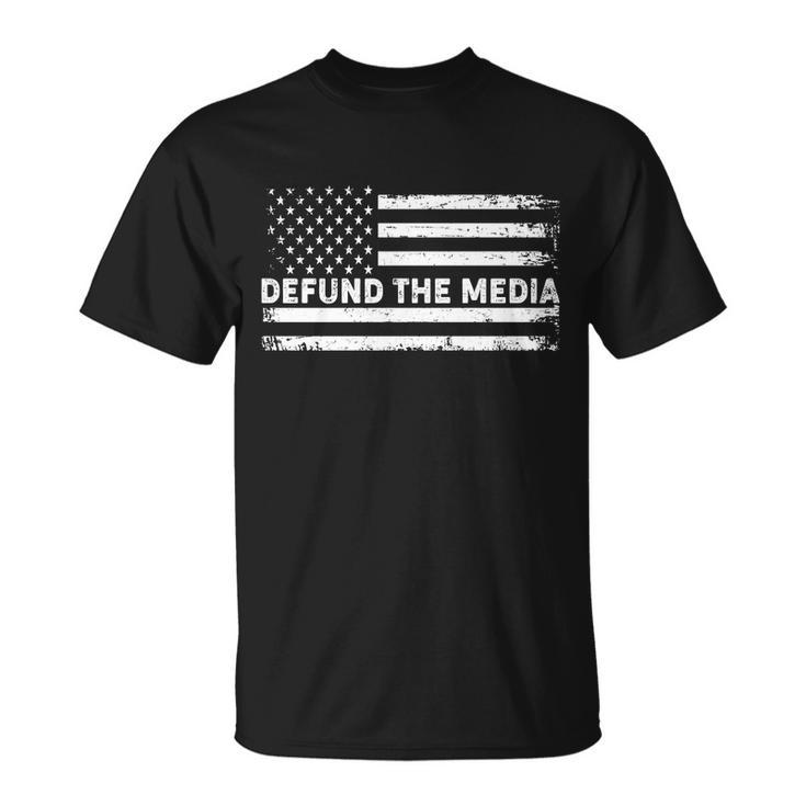 Distressed Defund The Media American Flag Unisex T-Shirt