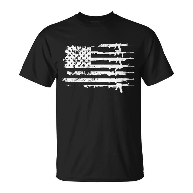 Distressed Gun Riffle Us Flag Unisex T-Shirt
