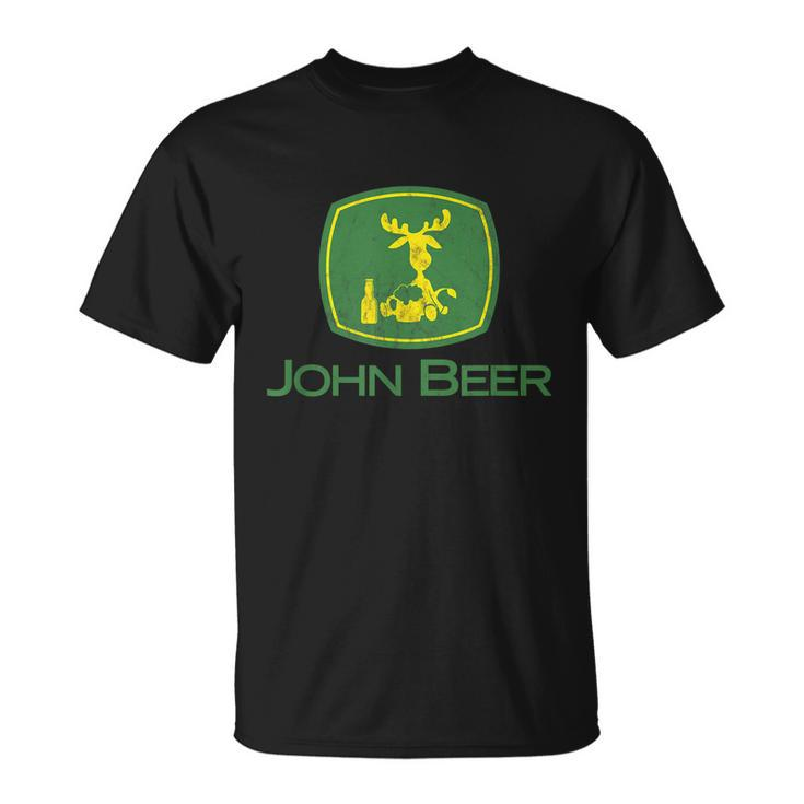 Distressed S Funny Tractor John Beer Deer Farmer Tshirt Unisex T-Shirt