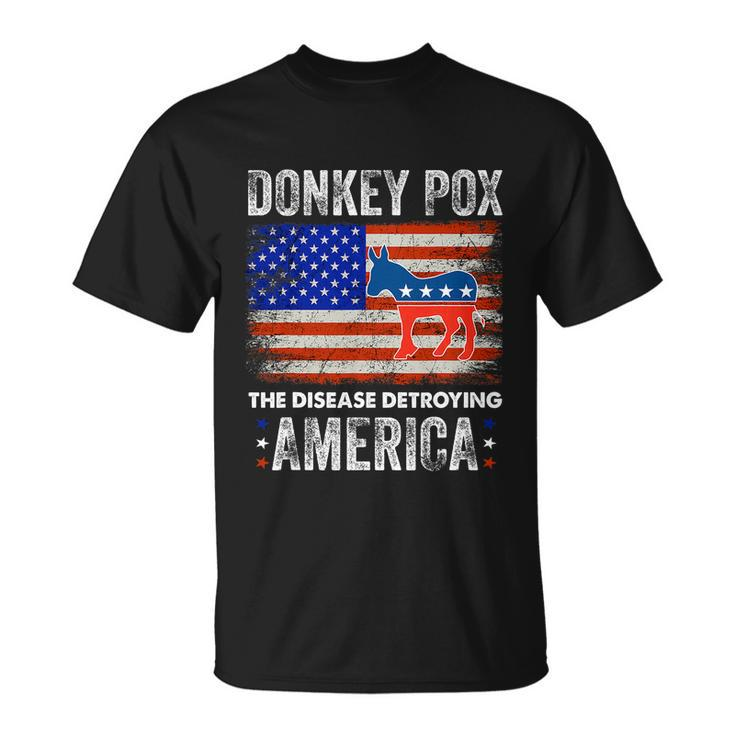 Donkey Pox The Disease Destroying America Usa Flag Funny Anti Biden Unisex T-Shirt