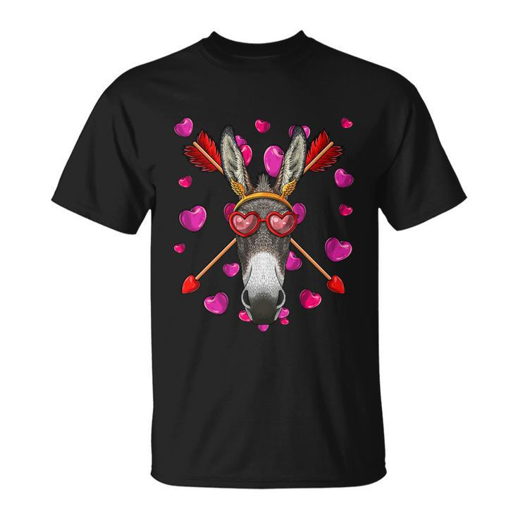 Donkey Valentines Day Animal Face Heart Glass Love Arrows Gift Unisex T-Shirt