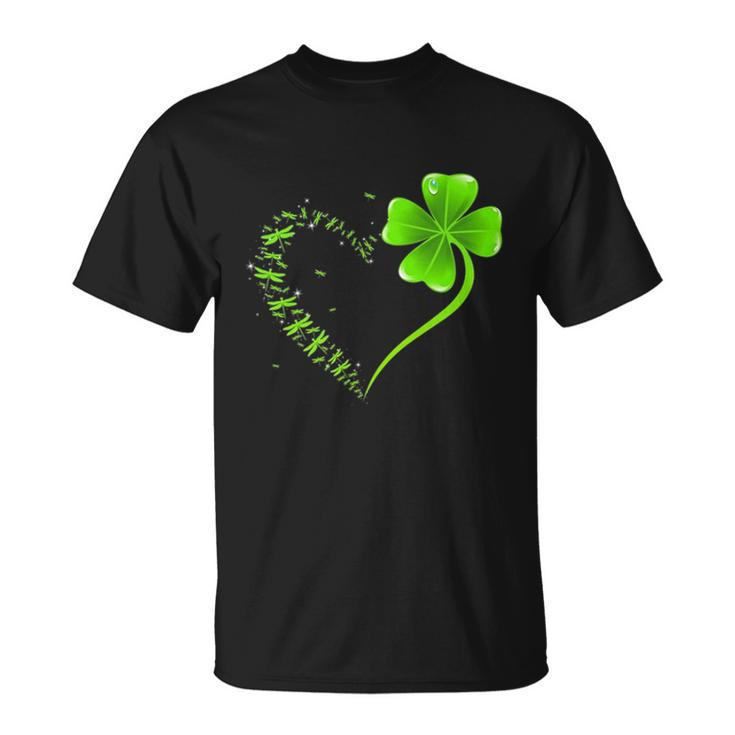 Dragonfly Heart Irish Shamrock Heart Clover St Patrick Day T-shirt
