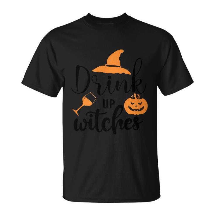 Drink Up Witches Witch Hat Pumpkin Halloween Quote Unisex T-Shirt