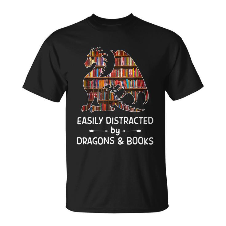 Easily Distracted By Dragon And Books Nerds Tshirt Unisex T-Shirt