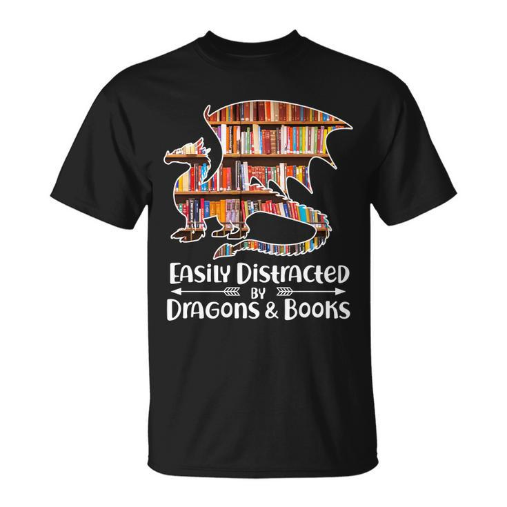 Easily Distracted By Dragons And Books V2 Unisex T-Shirt
