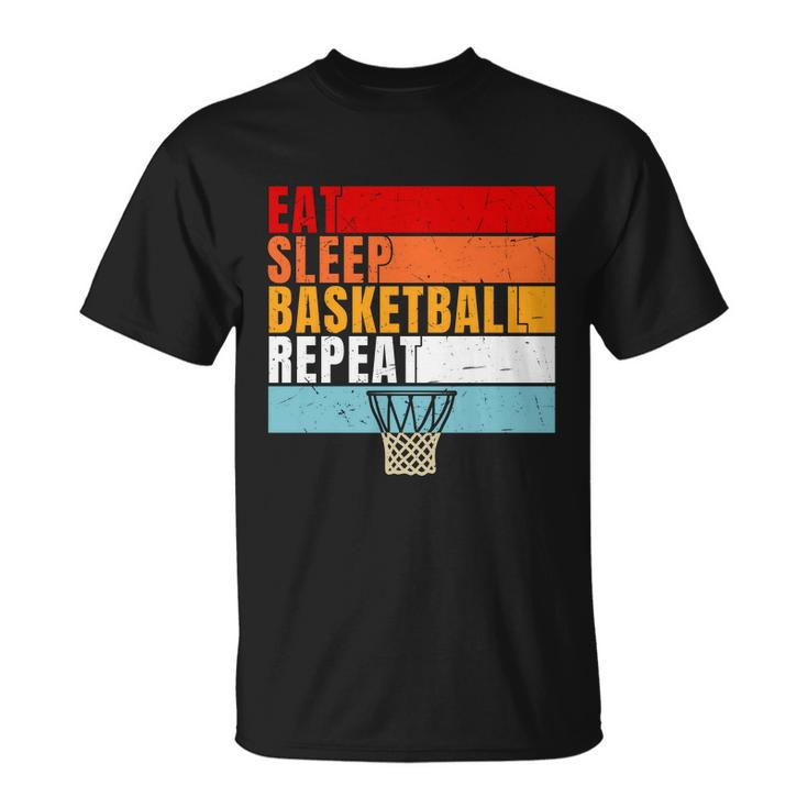 Eat Sleep Basketball Repeat Vintage Basketball Player Basketball Hoop Unisex T-Shirt