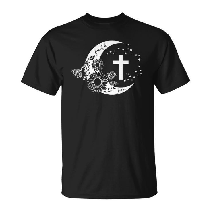 Faith Cross Crescent Moon With Sunflower Christian Religious Unisex T-Shirt
