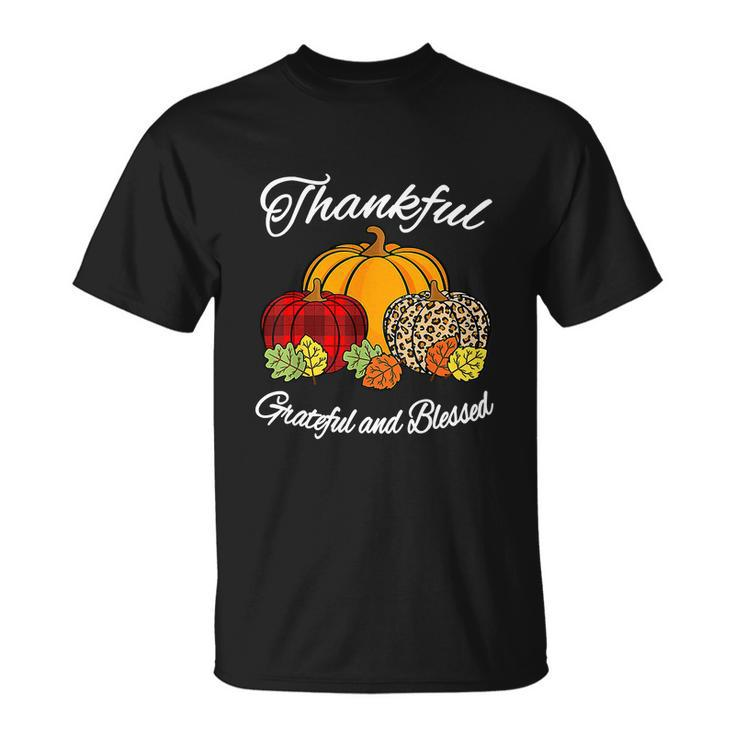 Fall Plaid Leopard Pumpkin Autumn Thanksgiving V2 T-shirt